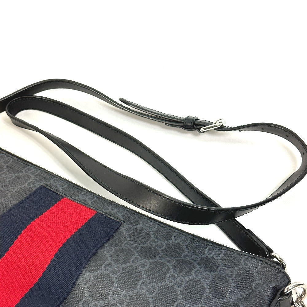 GUCCI Shoulder Bag 474139 PVC / Leather black Crossbody GG Supreme Shelley mens Secondhand