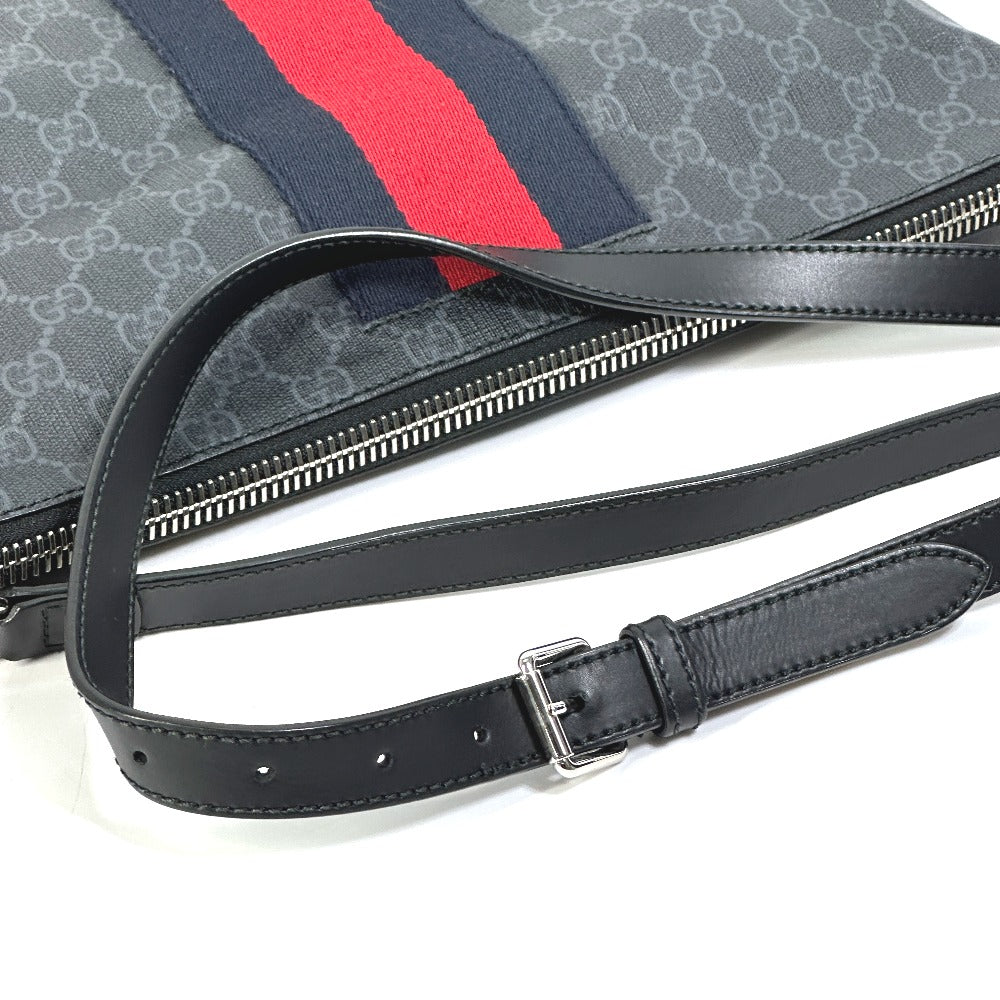 GUCCI Shoulder Bag 474139 PVC / Leather black Crossbody GG Supreme Shelley mens Secondhand