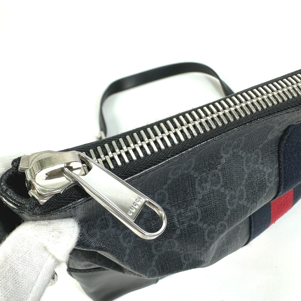 GUCCI Shoulder Bag 474139 PVC / Leather black Crossbody GG Supreme Shelley mens Secondhand