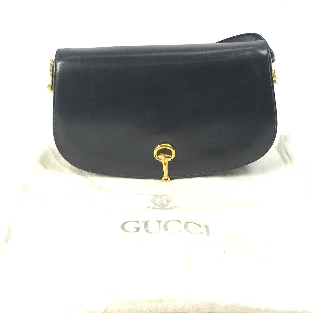 GUCCI Shoulder Bag leather black Old Gucci horsebit old gucci Women Used