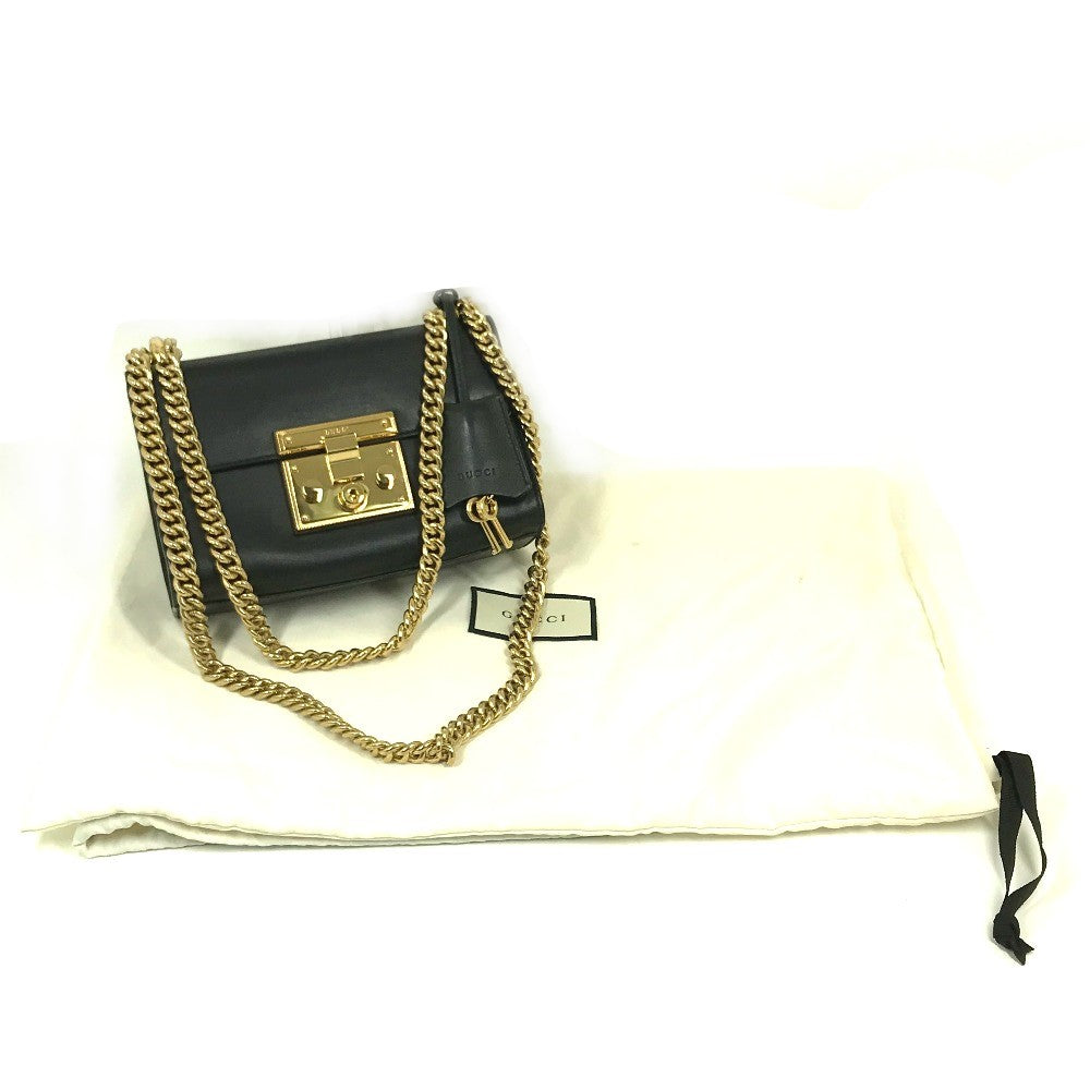 GUCCI Shoulder Bag 409487 leather black Small Padlock Chain Women Used