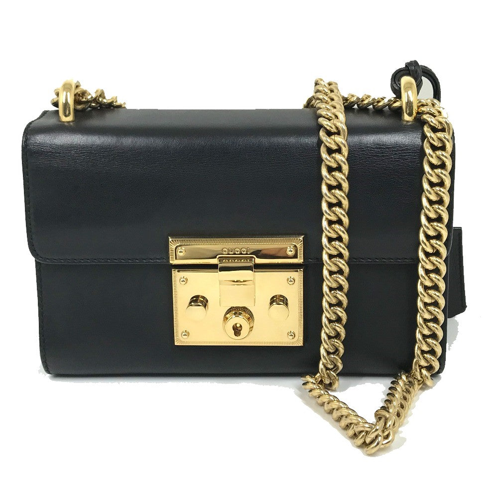 GUCCI Shoulder Bag 409487 leather black Small Padlock Chain Women Used