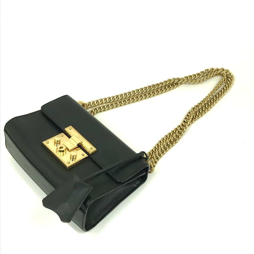 GUCCI Shoulder Bag 409487 leather black Small Padlock Chain Women Used
