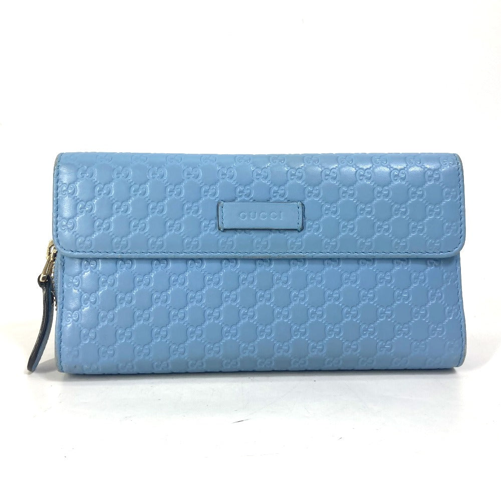 GUCCI Long Wallet Purse 449364 leather Light blue Micro Guccisima Women Used