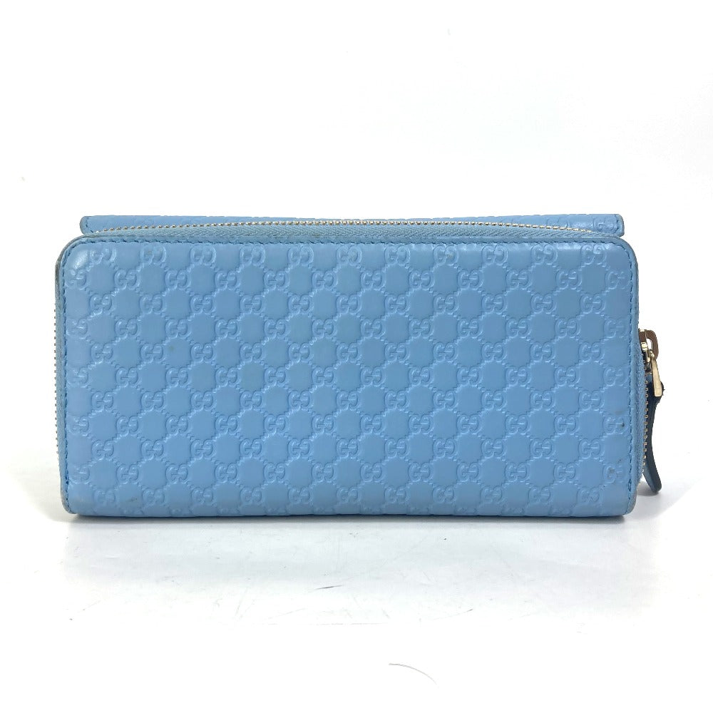 GUCCI Long Wallet Purse 449364 leather Light blue Micro Guccisima Women Used