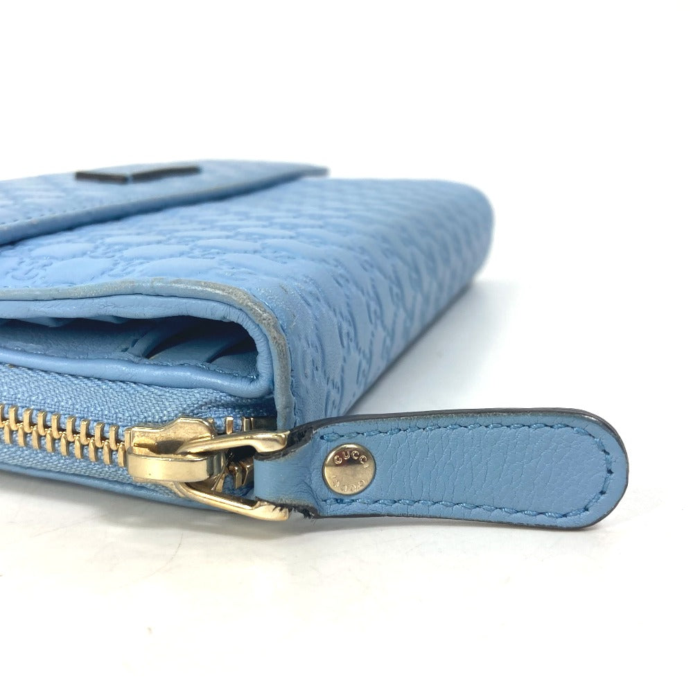 GUCCI Long Wallet Purse 449364 leather Light blue Micro Guccisima Women Used