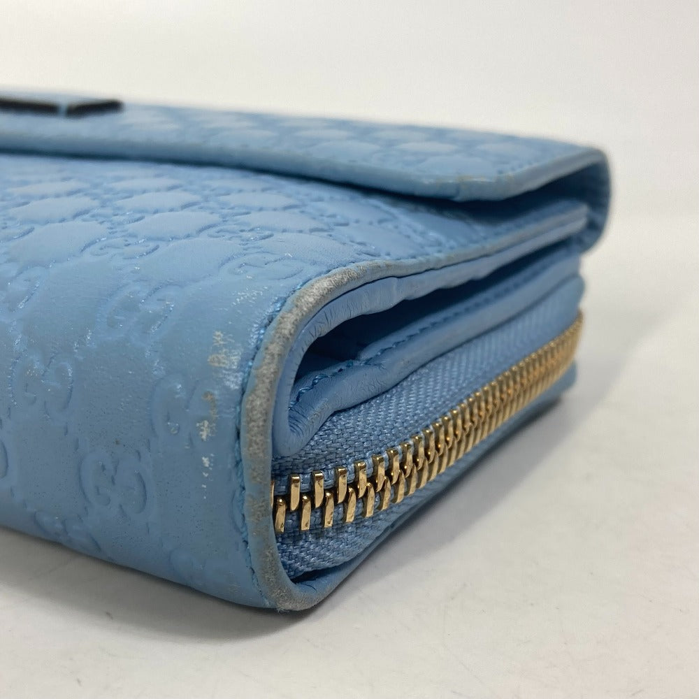 GUCCI Long Wallet Purse 449364 leather Light blue Micro Guccisima Women Used
