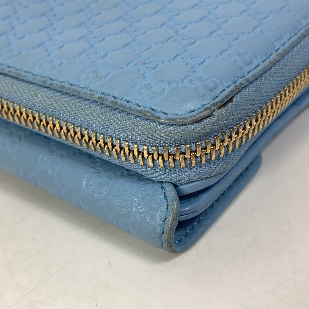 GUCCI Long Wallet Purse 449364 leather Light blue Micro Guccisima Women Used