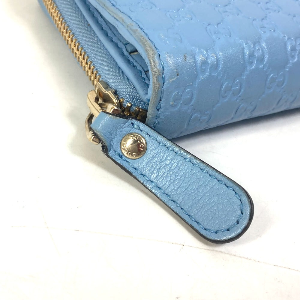 GUCCI Long Wallet Purse 449364 leather Light blue Micro Guccisima Women Used