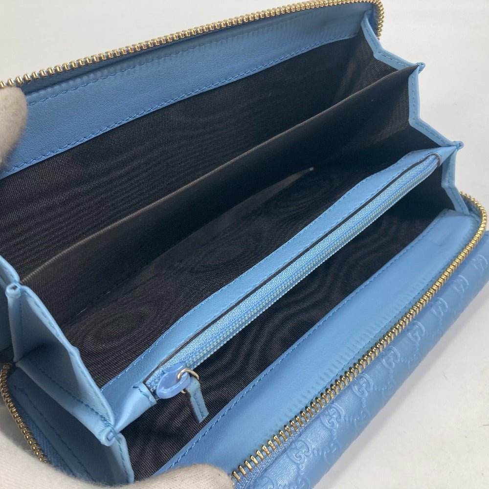 GUCCI Long Wallet Purse 449364 leather Light blue Micro Guccisima Women Used