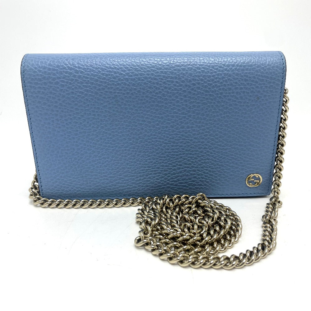 GUCCI Long Wallet Purse 466506 leather blue logo Chain wallet Women Used