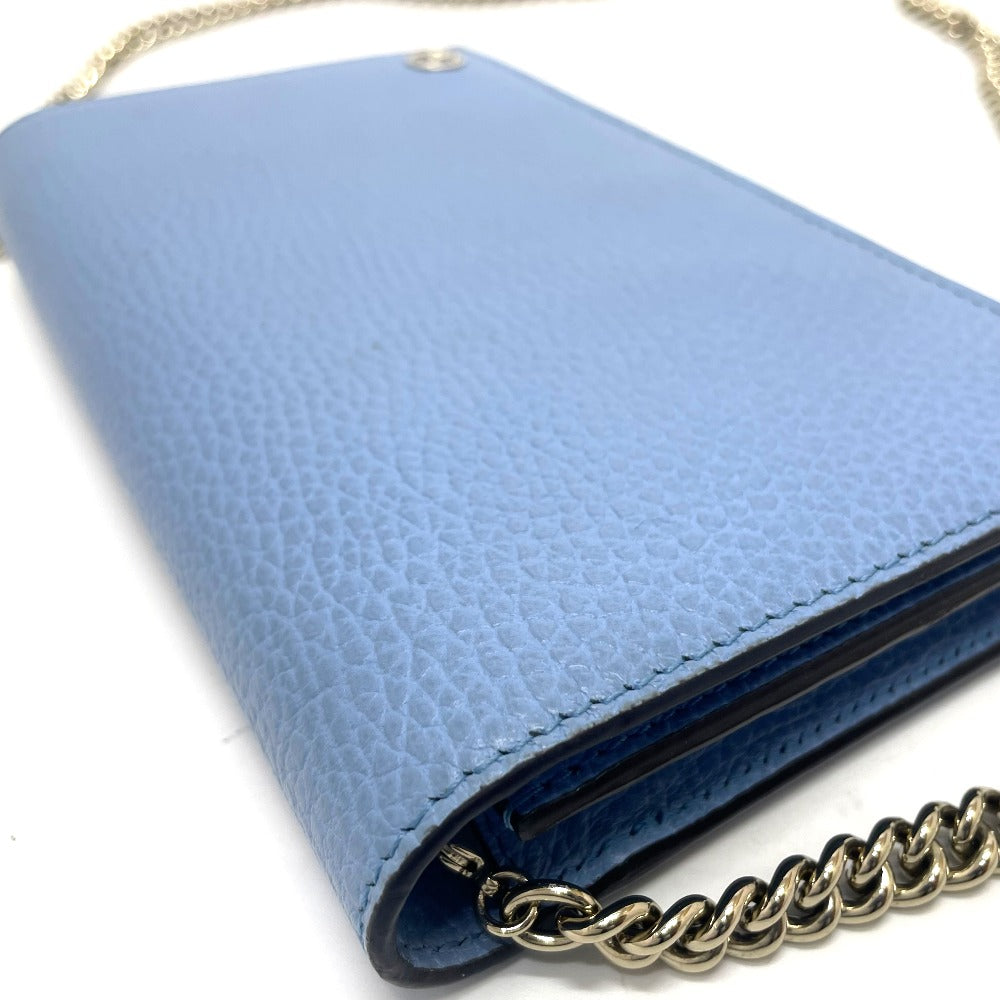 GUCCI Long Wallet Purse 466506 leather blue logo Chain wallet Women Used