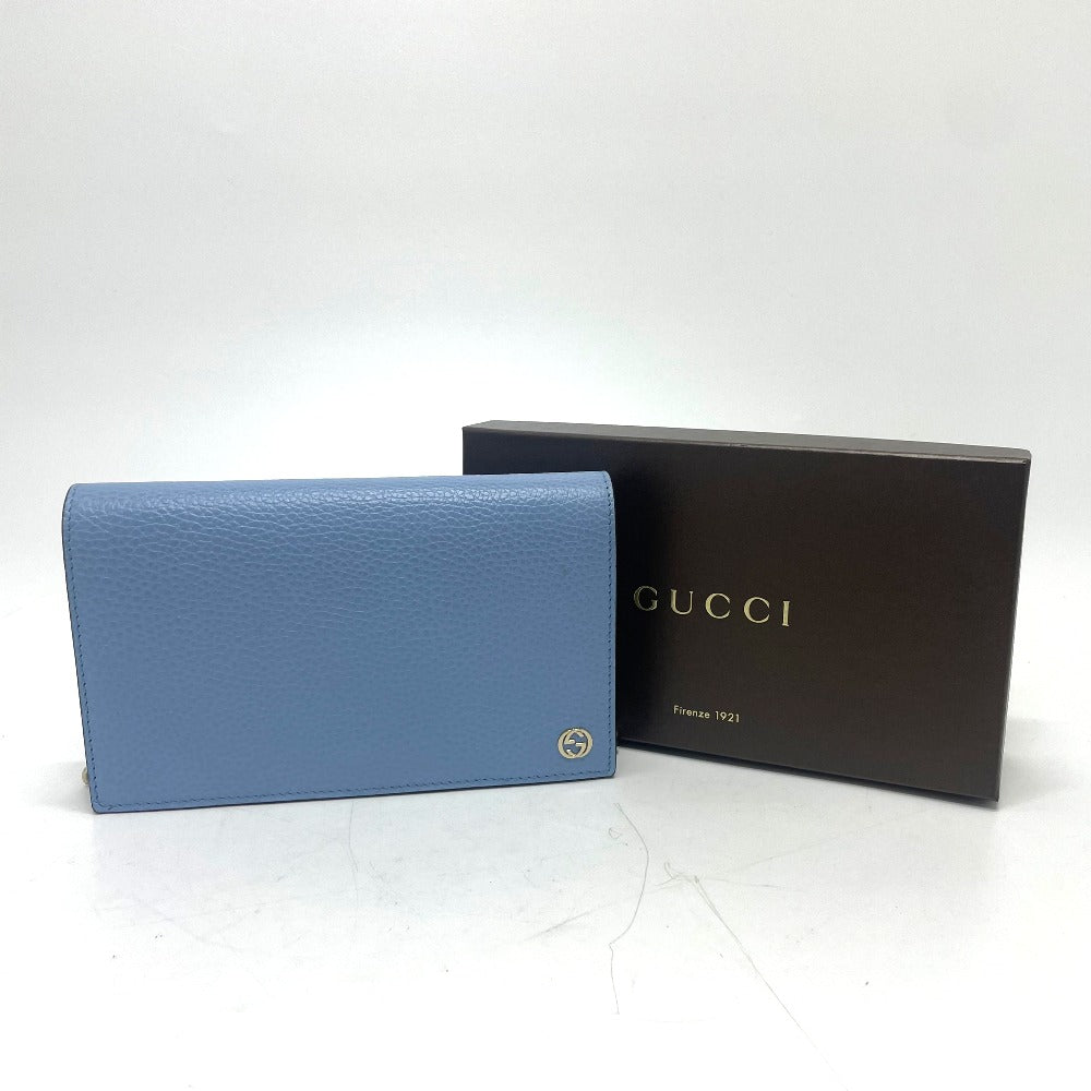 GUCCI Long Wallet Purse 466506 leather blue logo Chain wallet Women Used