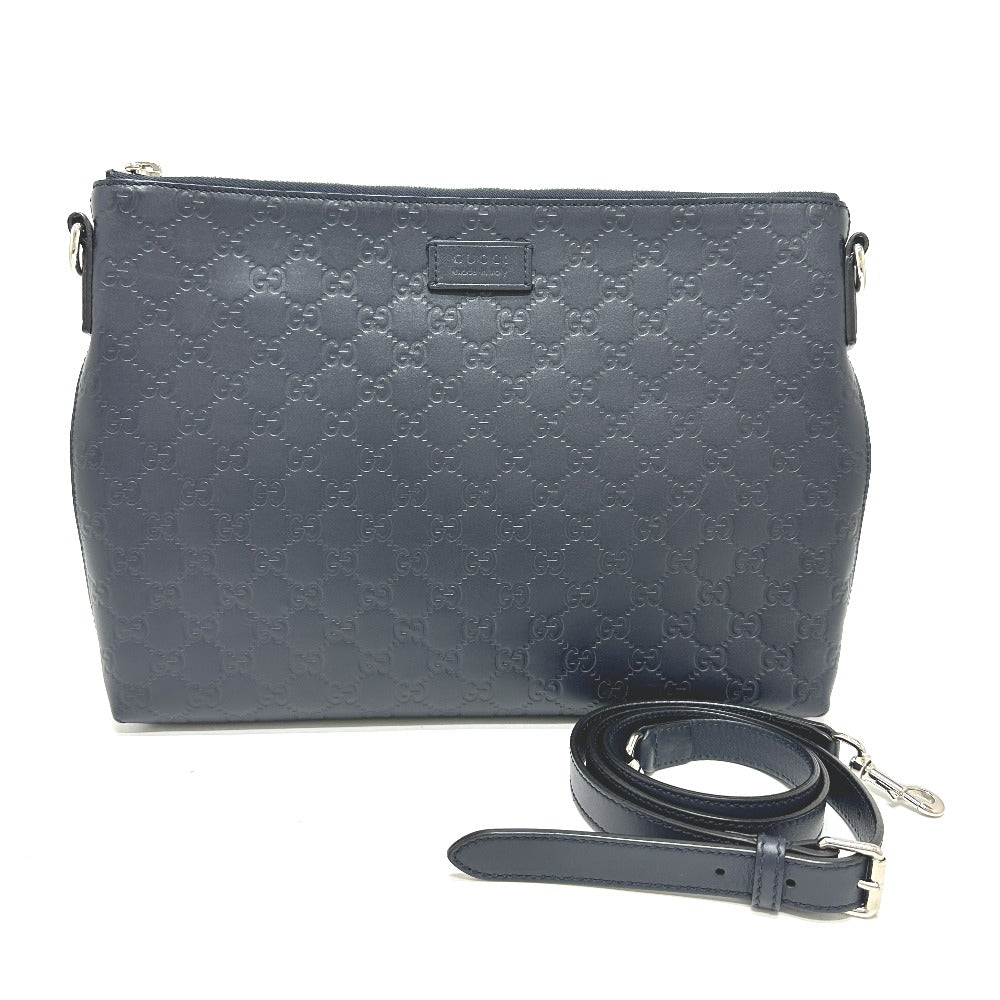 GUCCI Shoulder Bag 473882 leather Navy Guccisima GG mens Secondhand
