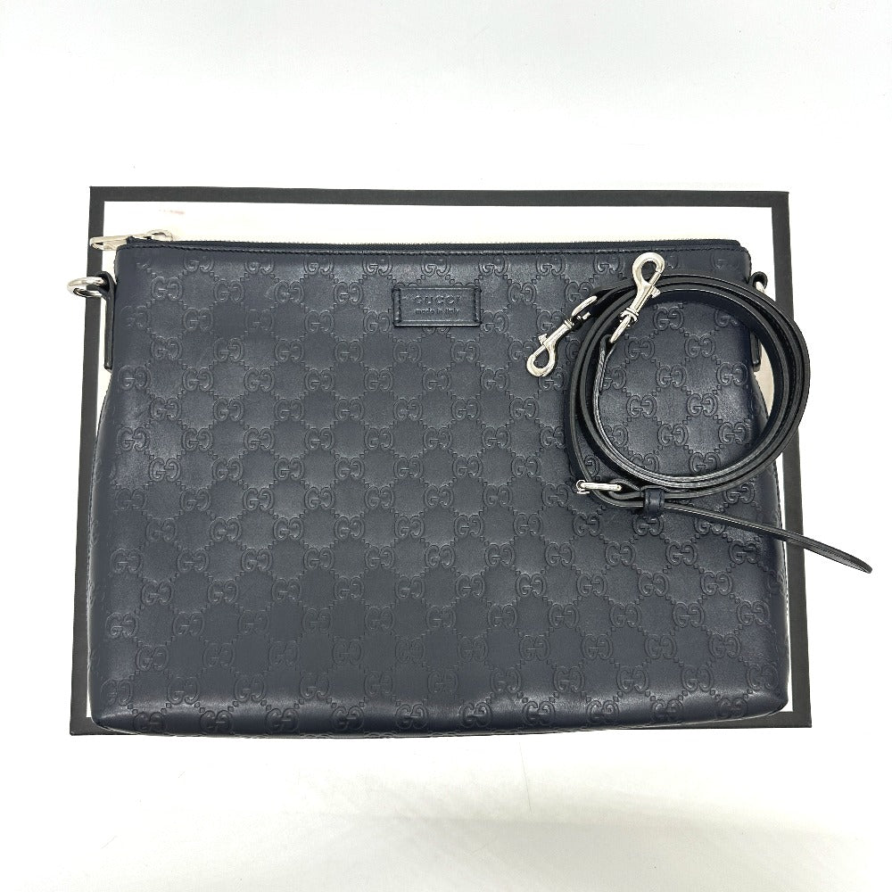 GUCCI Shoulder Bag 473882 leather Navy Guccisima GG mens Secondhand