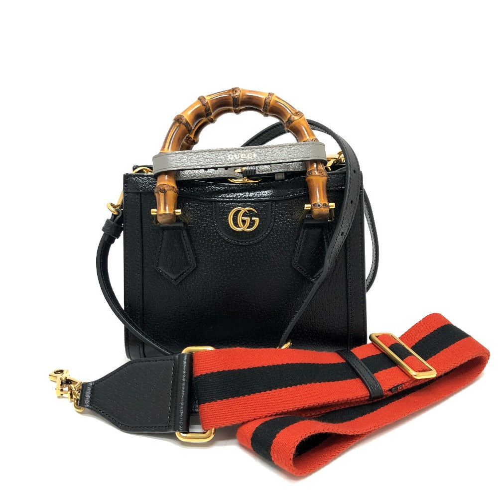 GUCCI Handbag 655661 leather black Diana Mini Bamboo Women Used
