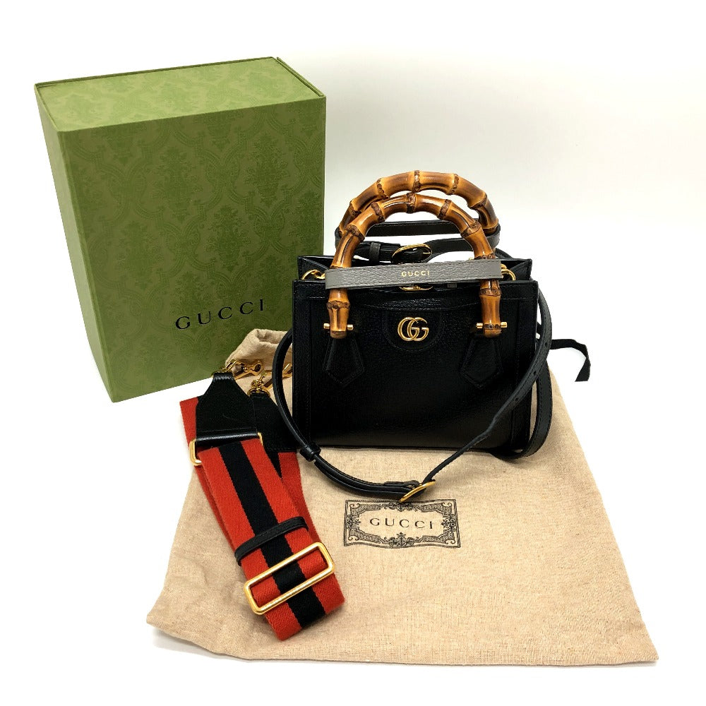 GUCCI Handbag 655661 leather black Diana Mini Bamboo Women Used