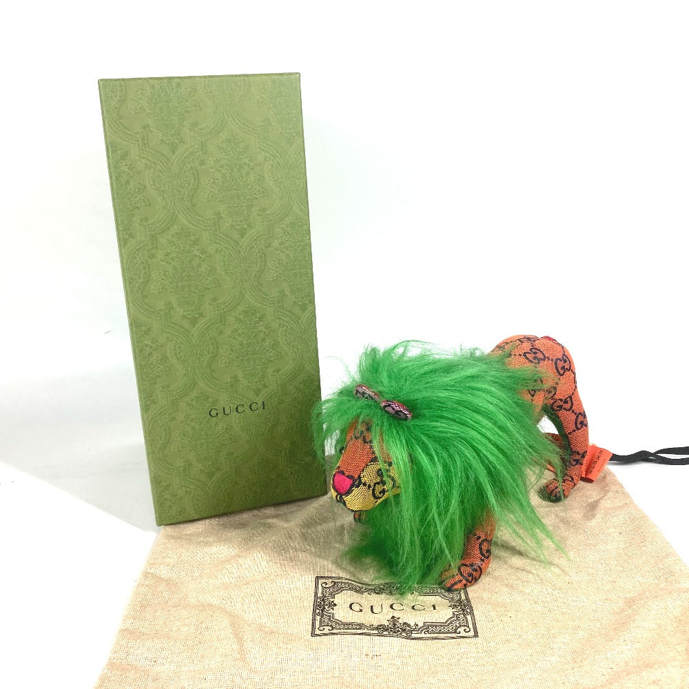GUCCI Plush Doll 670235 GG canvas green GG Decorative Lion Women Used