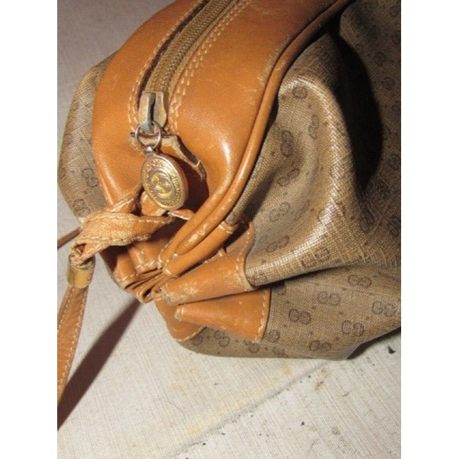 Gucci Vintage Bagsdesigner Purses Dark Brown Small G Logo Print On Lighter Brown Coated Canvascamel