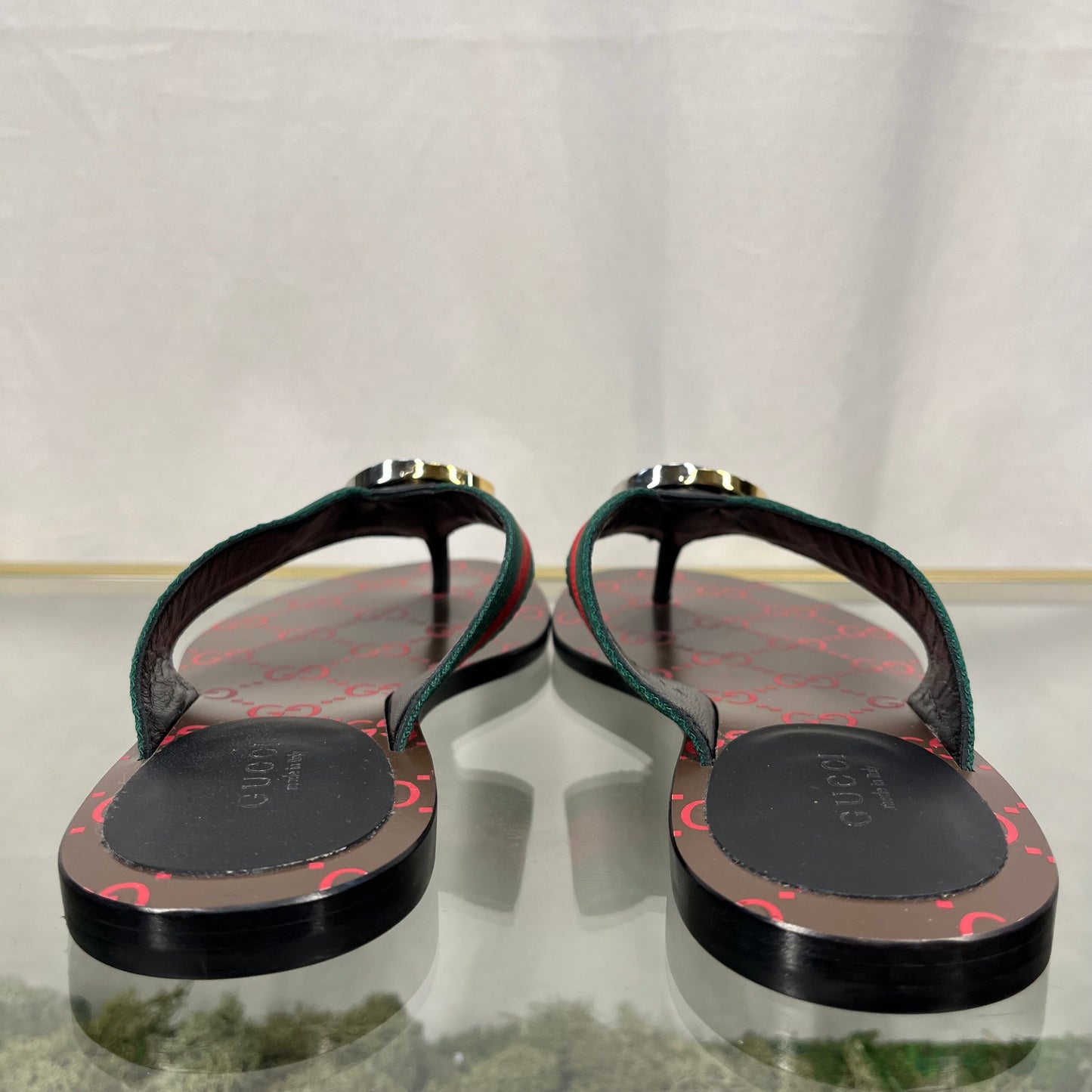 GUCCI Kika Canvas Stripe Thong Sandals SZ35