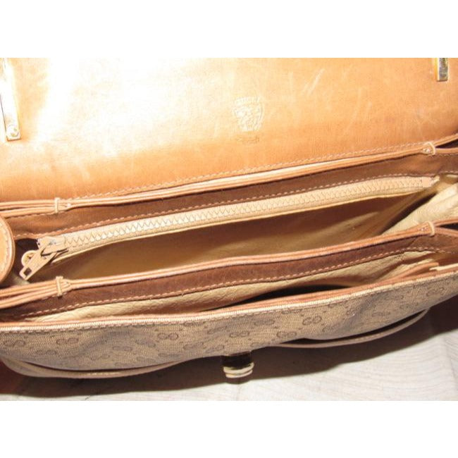 Gucci Vintage Pursesdesigner Purses Brown Small G Logo Print Coated Canvas And Camel Leather Shoulde