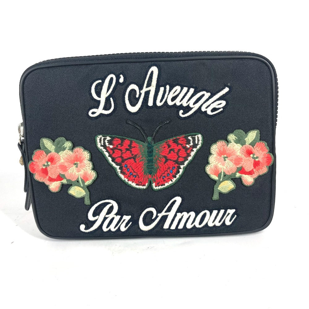 GUCCI Clutch bag 473883 Nylon black Flower Butterfly Butterfly Flower embroidery embroidery