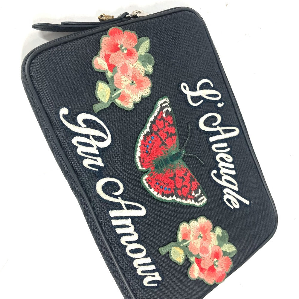 GUCCI Clutch bag 473883 Nylon black Flower Butterfly Butterfly Flower embroidery embroidery
