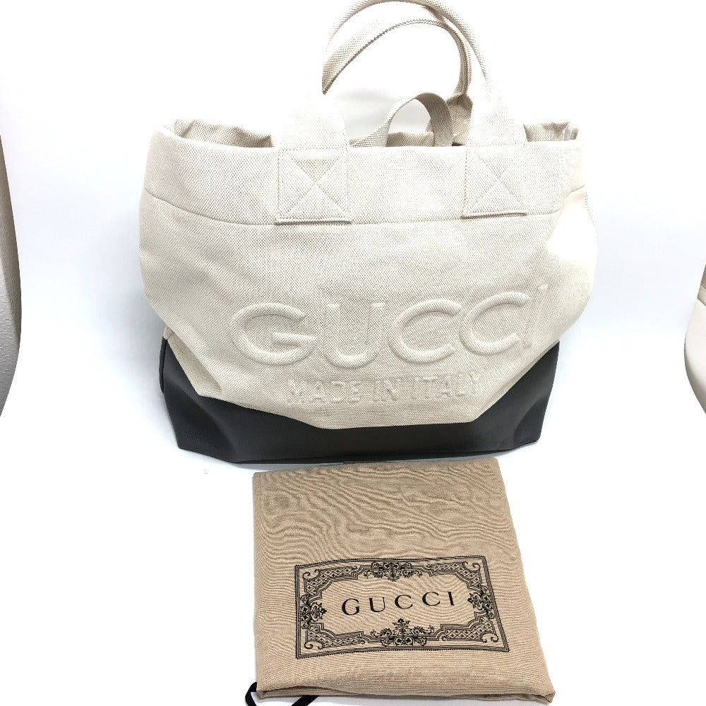 GUCCI Tote Bag 779510 canvas white Embossed logo canvas