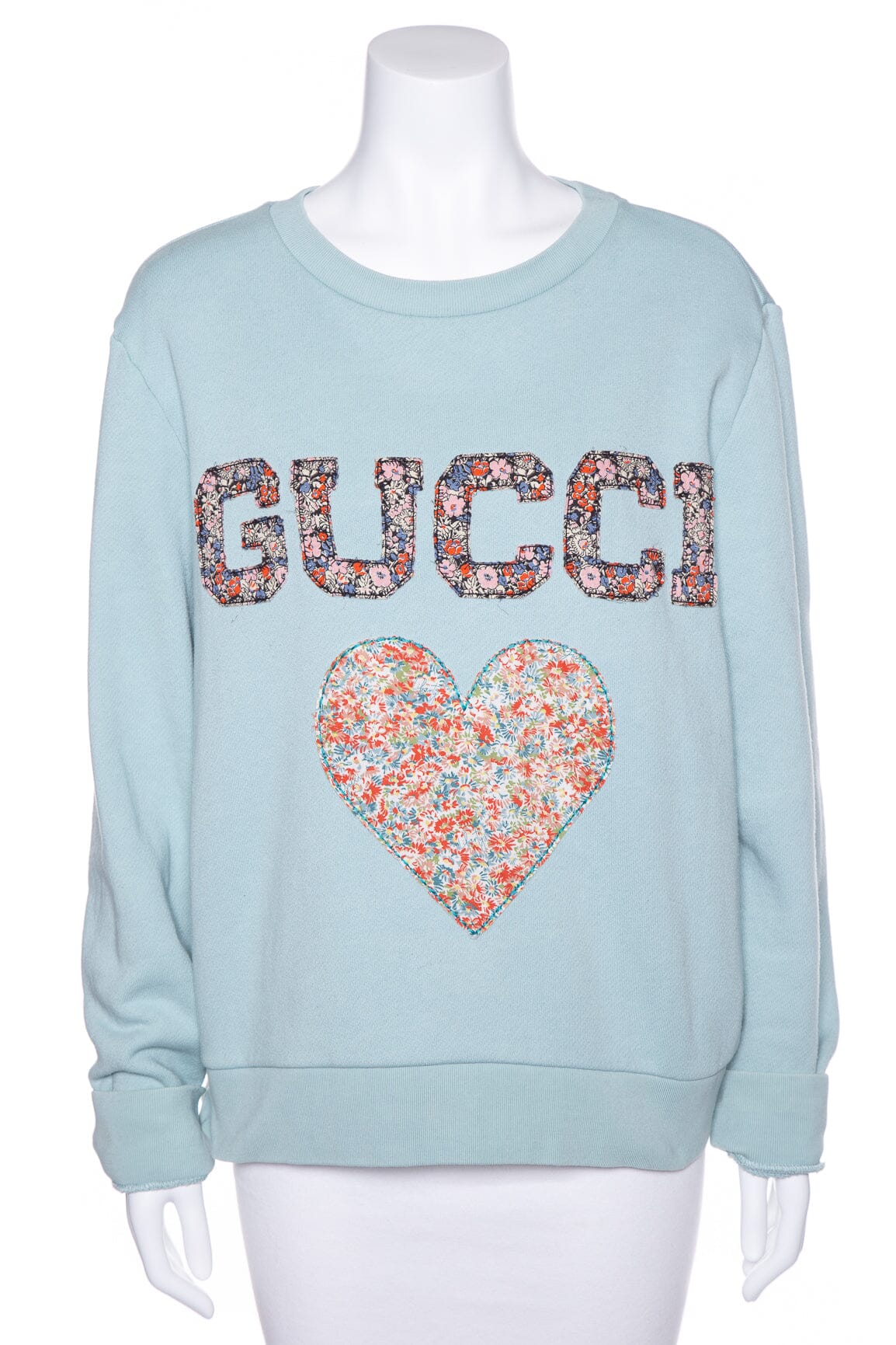 Gucci Blue Floral Embroidered Heart Sweater SZ XL