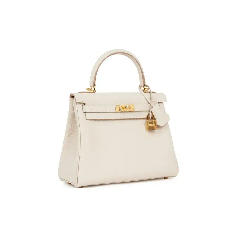 HERMES Kelly 25  cream Togo leather Bag Handbag (25,28)