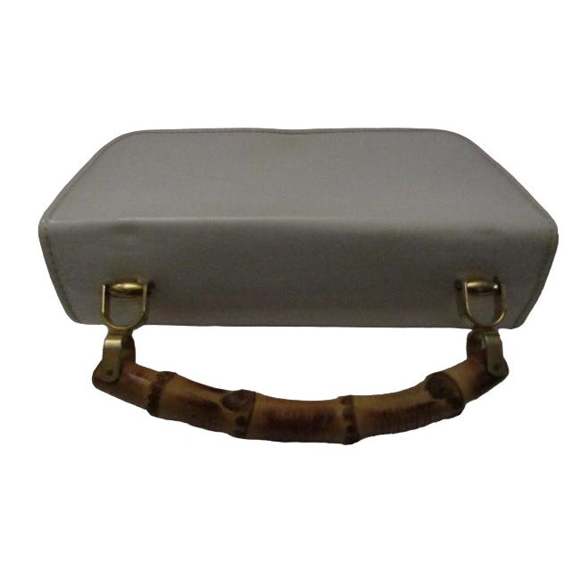 Gucci Box W Lunch Bamboo Handle White Patent Leather Satchel