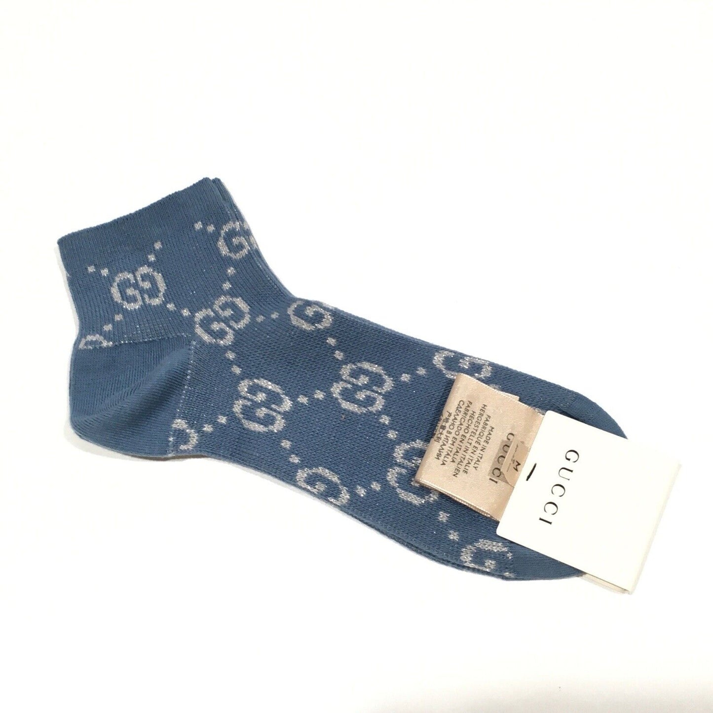 Gucci GG Monogram Lamé Ankle Socks in Periwinkle Blue