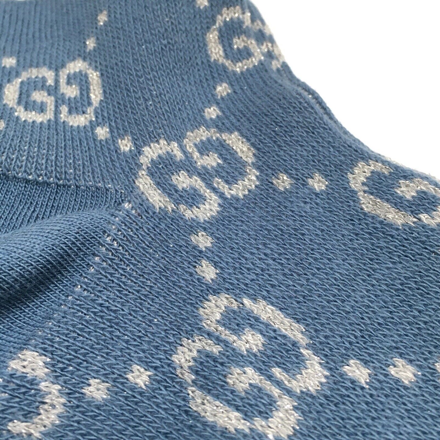 Gucci GG Monogram Lamé Ankle Socks in Periwinkle Blue