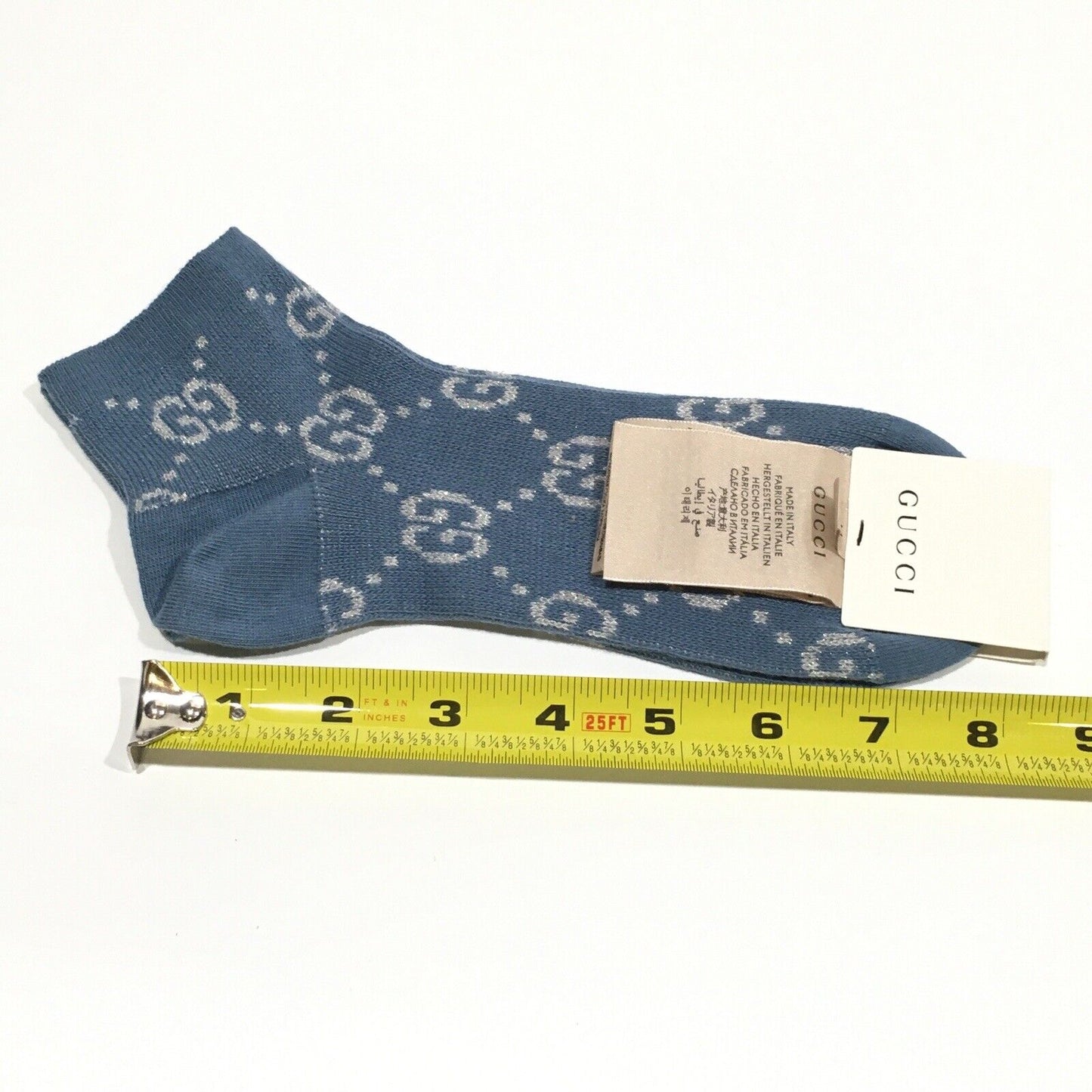 Gucci GG Monogram Lamé Ankle Socks in Periwinkle Blue