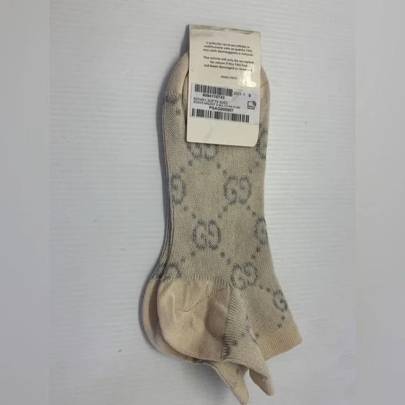 Gucci GG Ivory Ankle Socks with Silver Lamé Interlocking GG