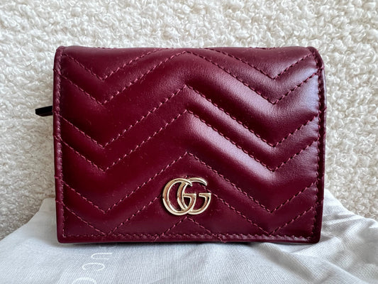 Gucci GG Burgundy Marmont Matelassé Card Case Wallet (RRP £380)