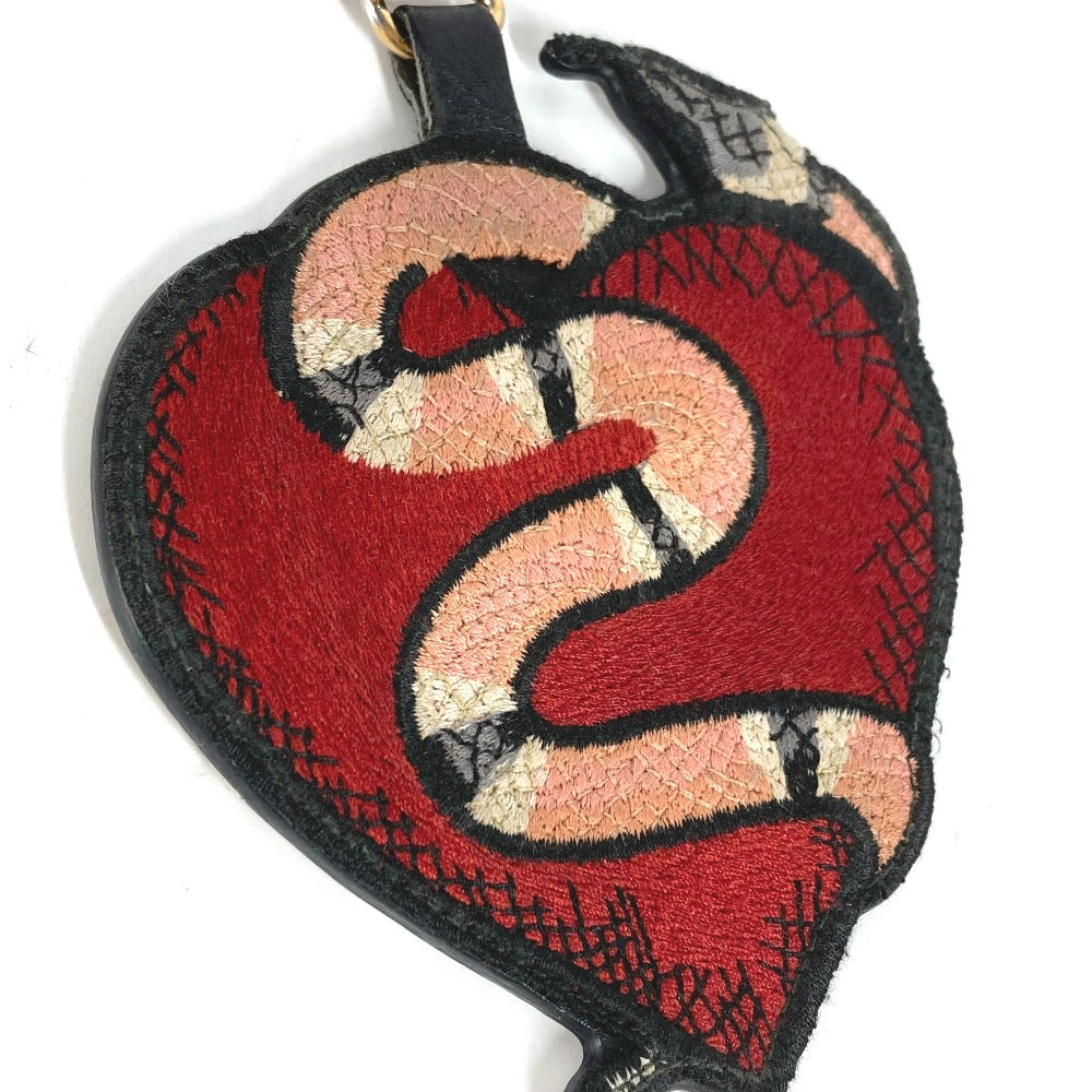 GUCCI key ring 453184 Canvas / leather Red GG Supreme Heart & Snake