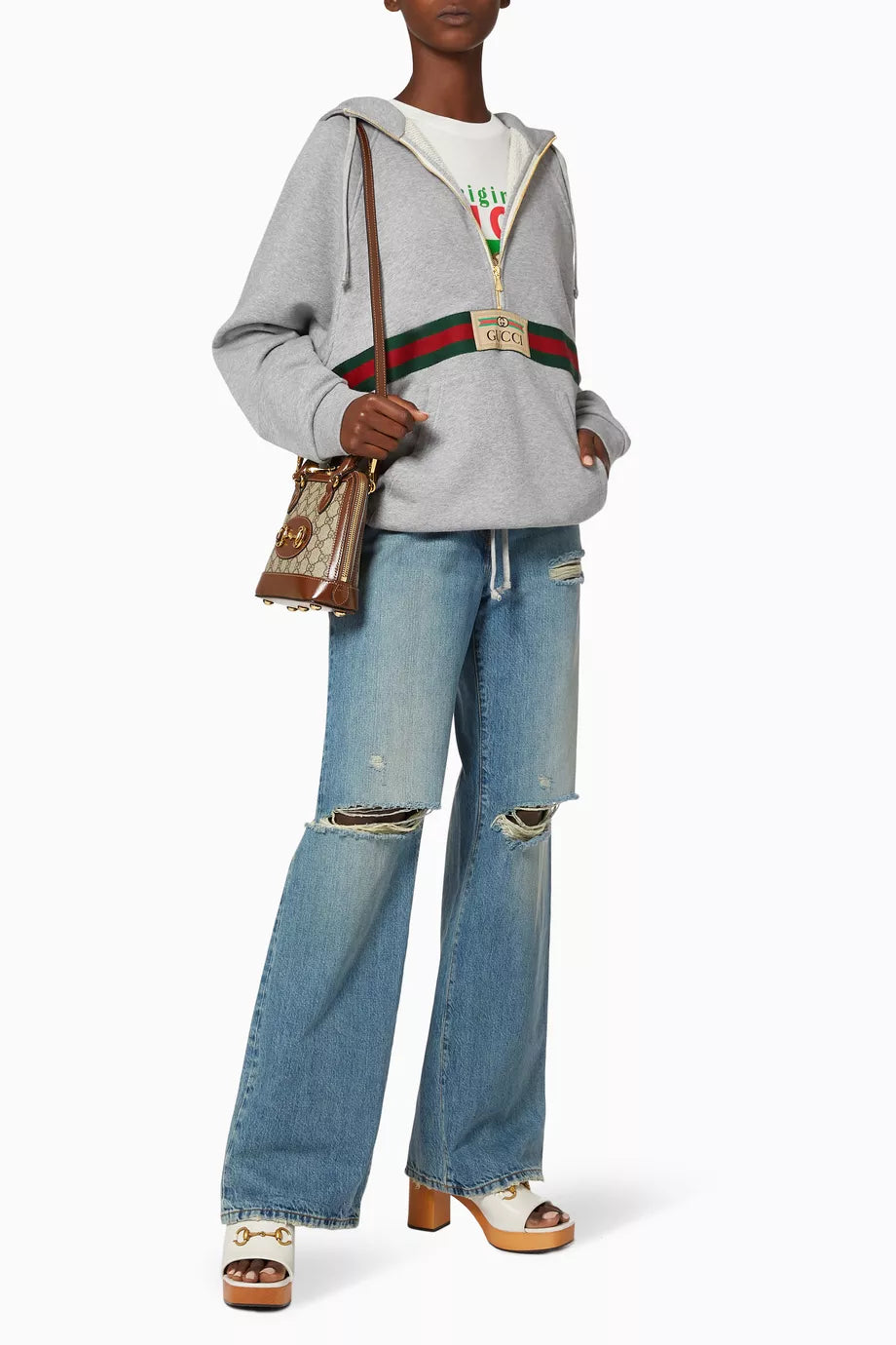 Gucci Gray Sweatshirt with Gucci Logo and Web