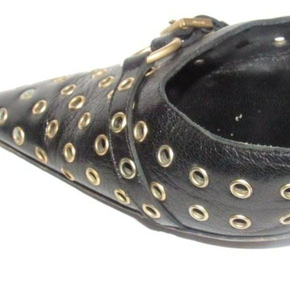 Gucci Black Brass Grommets Mule Kitten Heels