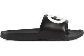 Gucci Women's Black Slides with White Interlocking GG