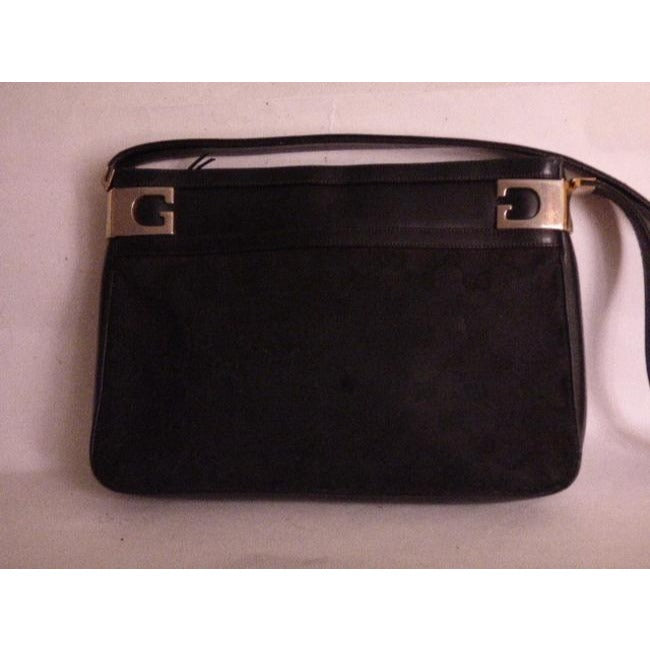 Gucci Vintage Black Leather And Large G Logo Print Canvas Suede Hobo Bag