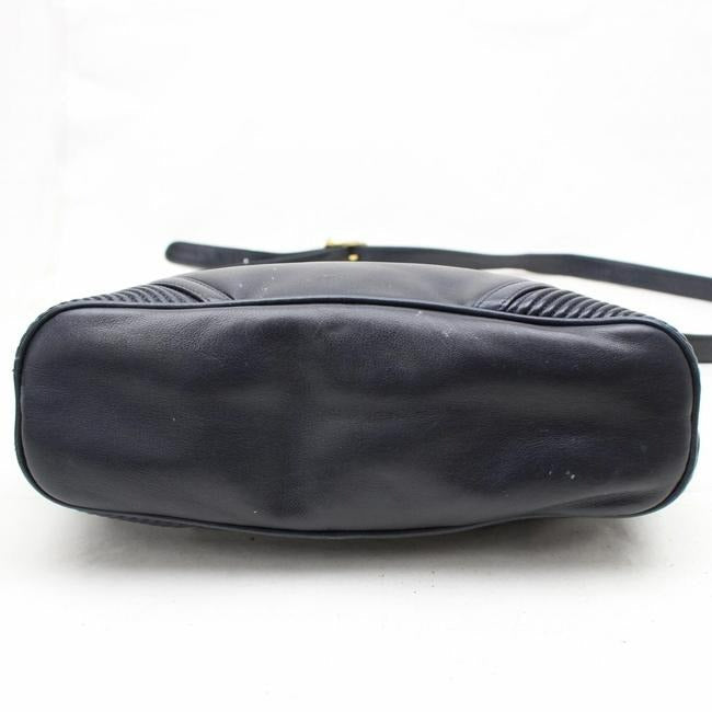 Gucci Vintage Navy Blue Leather With Dimensional Navy Diagonal Stripes Hobo Bag