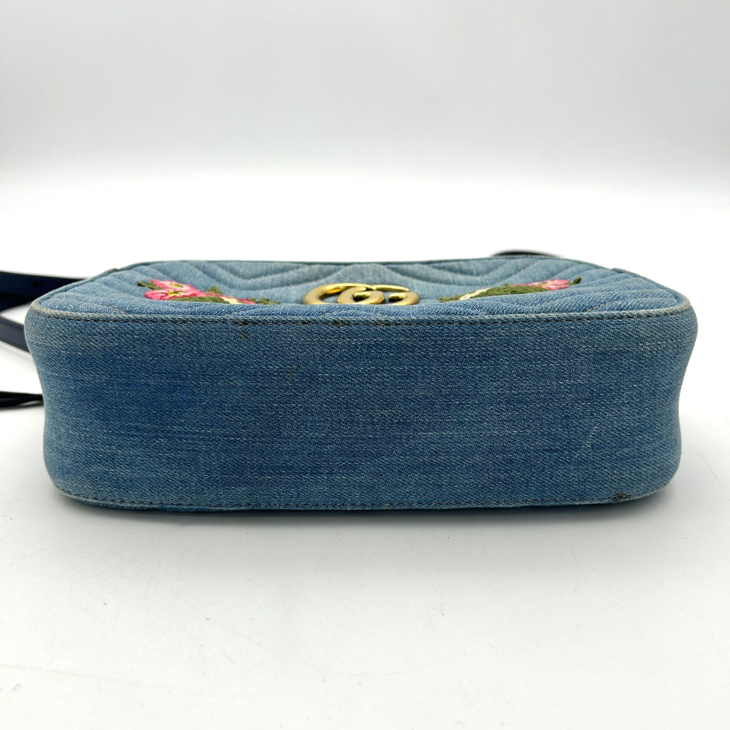Gucci Floral GG Marmont Denim Camera Bag - Blue Crossbody Bags, Handbags LA30346