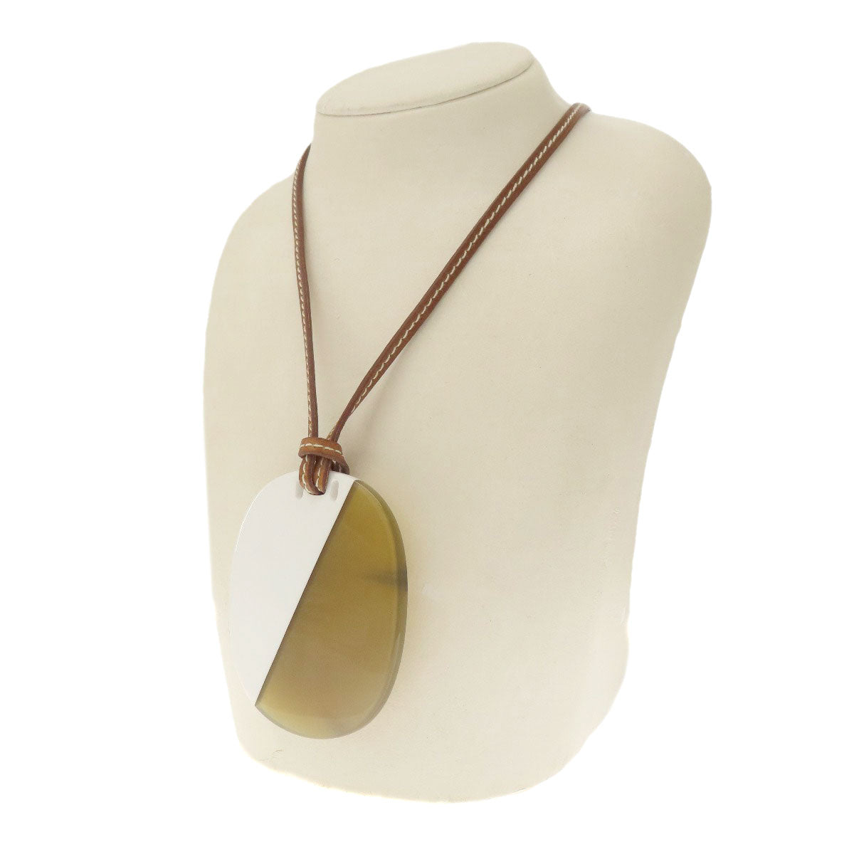 HERMES Necklace Buffalo horn beige Om PM Women Used
