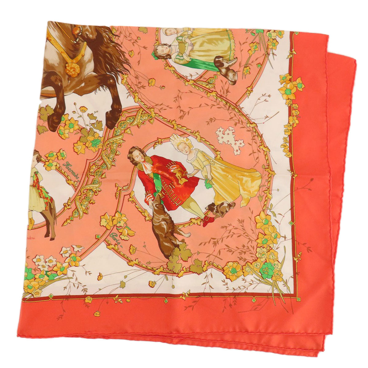 HERMES scarf silk Orange Carre90 LES PETITS PRINCES The Little Princes Women Used