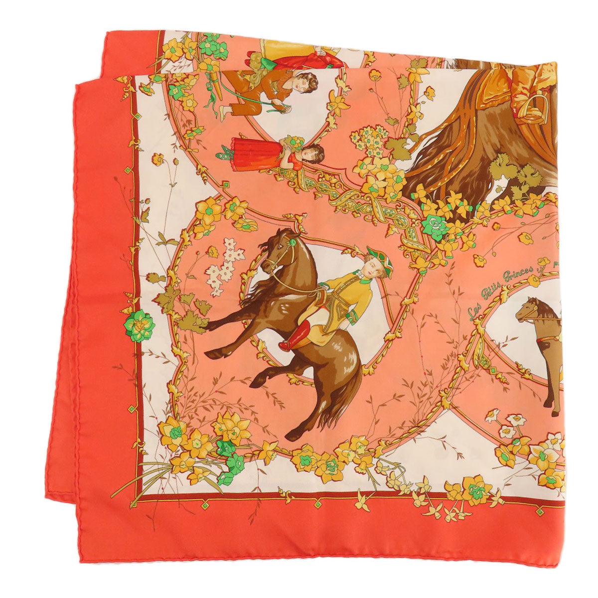 HERMES scarf silk Orange Carre90 LES PETITS PRINCES The Little Princes Women Used