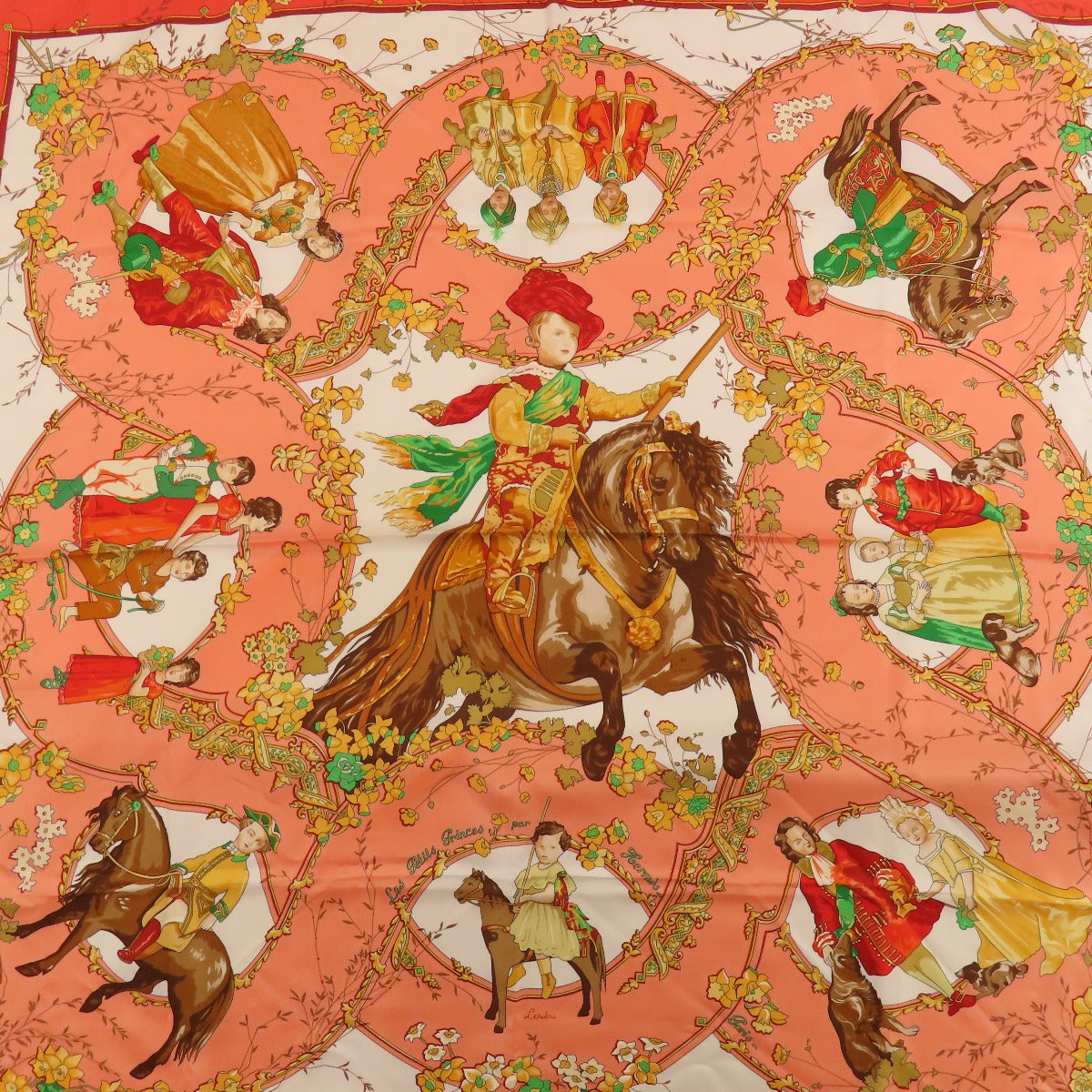 HERMES scarf silk Orange Carre90 LES PETITS PRINCES The Little Princes Women Used