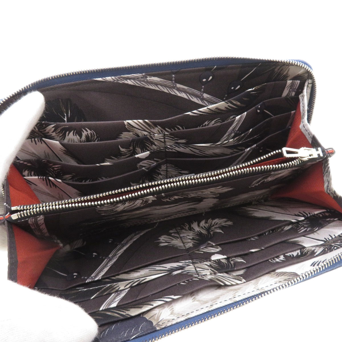 HERMES Long Wallet Purse Epsom Navy ASAP Silk In Long Epsom