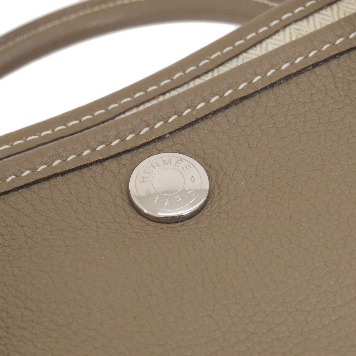 HERMES Handbag Country beige Garden Party TPM Etoupe Etoupe SilverMetal Women Used