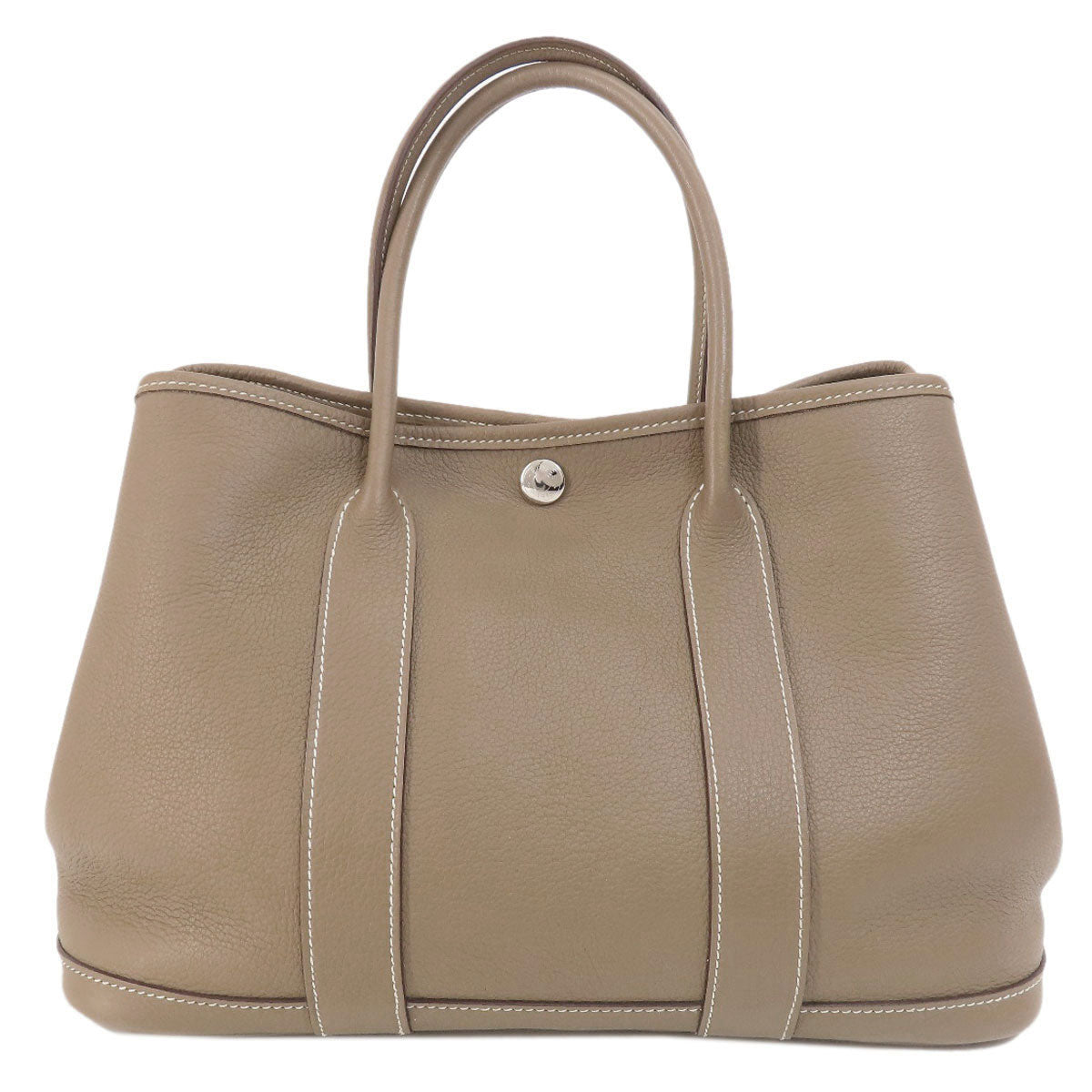 HERMES Handbag Country beige Garden Party TPM Etoupe Etoupe SilverMetal Women Used